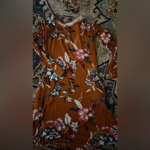 Orange floral long sleeve dress by Bixby. 8/10. Thin, soft fabric.